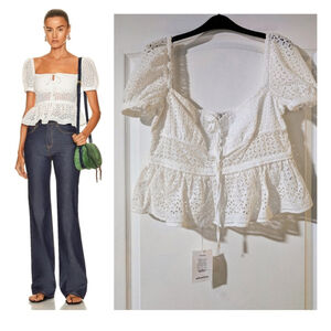 NWT Self-Portrait | Broderie Peplum Top In White